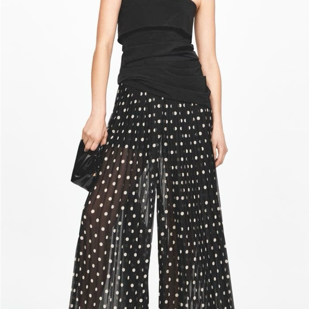 Mango Sz XS women Adela Polka Dot Pleated Chiffon Palazzo Pants
